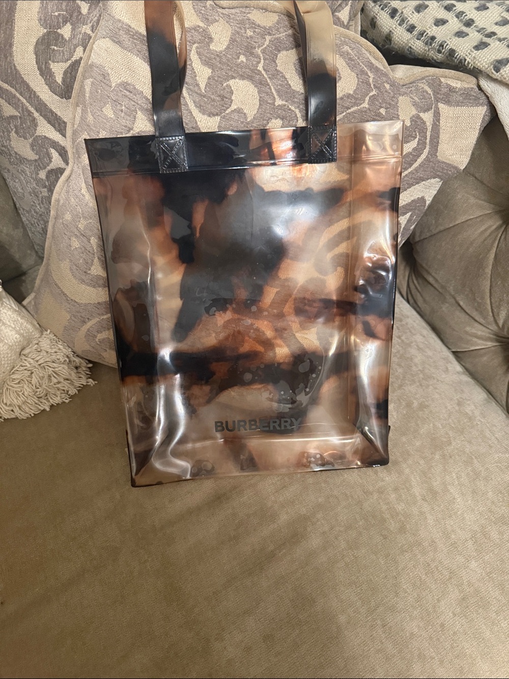 Burberry Brown and Black Tortoiseshell-Style Transparent Messenger Tote